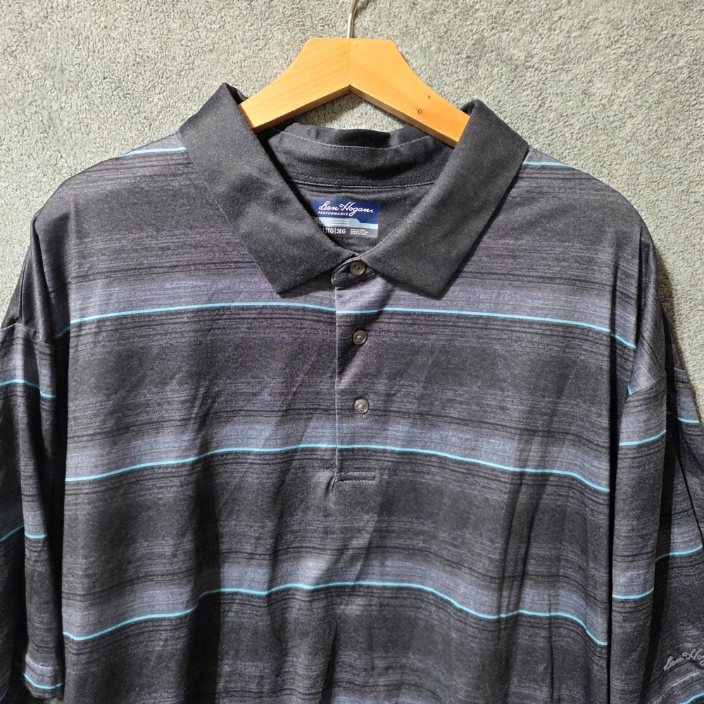 Ben Hogan Performance Mens 3XL Gray Striped Short Sleeve Golf Polo Shirt